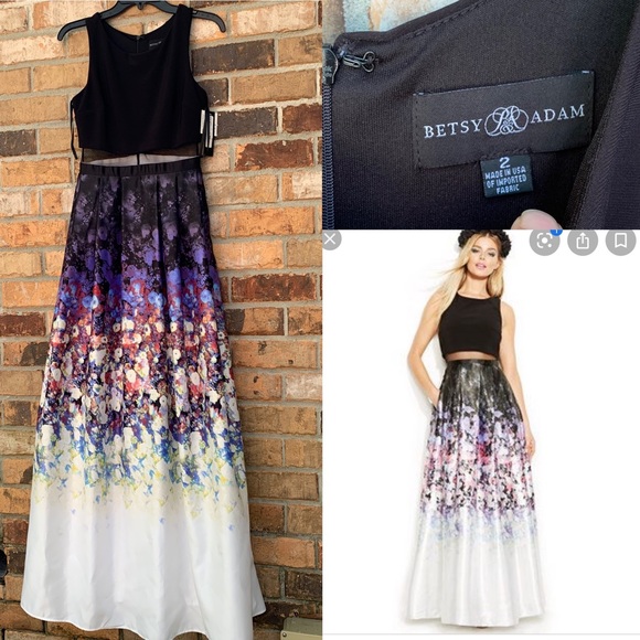 Betsy&Adam Jersey Satin Popover Floral Ombre Maxi - Picture 4 of 14